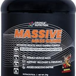 Cronza Nutrition Massive Mass Gainer, Advanced Muscle Formula with Digestive Enzymes, Banana Strawberry Flavour, 3kg-22