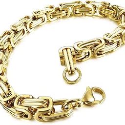 8mm Wide 316L Stainless Steel Bracelet Byzantine Link Chain Bracelet for Men Women Water Resistance (5 Colors - Silver Black Gold Silver and Silver and Gold, 4 Lengths - 7.5" 8" 8.5" 9")-image-35