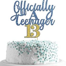 Festiko®Glitter Officially A Teenager 13 Cake Topper / 13th Birthday Cake Decor/Happy 13th Birthday Cake Supplies for Boy and Girl - Blue & Gold-image-91