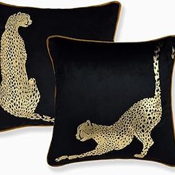 Caption Home Designer Luxury Cushion Cover for Sofa Set of 2 – 16x16 Inch | Black Gold Cheetah Print | Soft Premium Velvet Throw Pillow Covers | Elegant Sofa Cushion Cover for Living Room & Bedroom-3