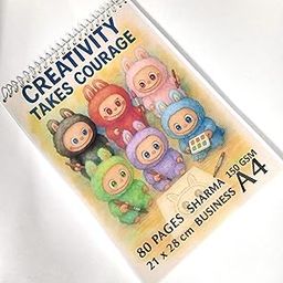 Sharma Business Watercolour Drawing Book, A4 Size 21x28 cm, 150 GSM, 80 Pages, Spiral Bound, Labubu Style Cover-image-6