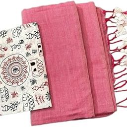 Smriti Handloom, Womens' Khadi Cotton Solid Saree with Kalamkari Blouse Piece-38