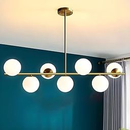 7 Light White Glass Globe Sputnik Chandelier Modern Metal Ceiling Light Hanging Lamp Chandelier (7 Light White Glass Hanging Lamp with Led Bulb)-8