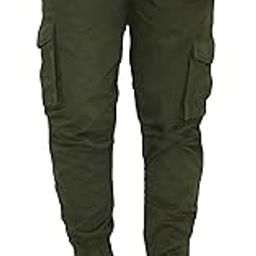 6 Pocket Relaxed and Regular Fit Mid Rise Cotton Cargo Jogger Pants for Men. Design for Casual and Sporty Look (32) Green-picture-13