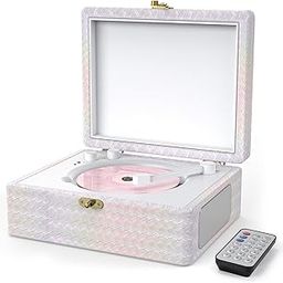 CD Player Portable with Stereo Speakers Desktop Bluetooth CD Player for Home Rechargeble Battery Small Retro CD Player with Bluetooth Out & Input, USB Playback, AUX in&Out, White-3