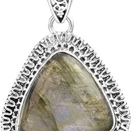 Gemstone Triangle Pendant with Filigree - Sterling Silver-image-15