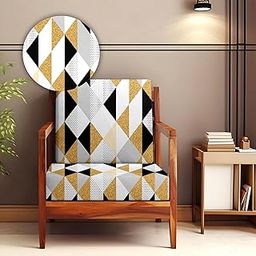 AMAZON BASICS – Printed Wooden Sofa Cover Pack of 2 | 60 x 60 cm | Yellow & White | 140 GSM Polyester Plush Fabric-image-2