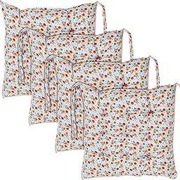 Heart Home Flower Printed Microfiber Square Chair Pad Seat Cushion for Rocking Chair, Office Chair, Dinning Chair, Indoor/Outdoor with Ties, 18 * 18 Inch- Pack of 4 (White), Standard-image-14