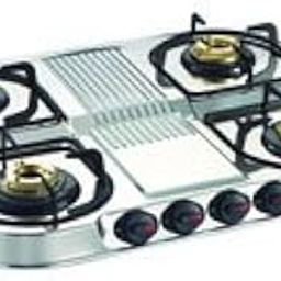 Prestige DGS 04 Stainless Steel Royale Gas Table, Brass Burners (Silver), Open-image-45