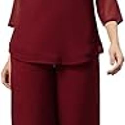 Women Embellished Yoke Design Solid Brown Top with Trousers-picture-17