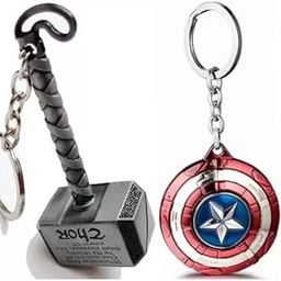 Thor Hammer And Captain America Revolving Shield Metal Keychain Keyring For Boys Girls Kids (Pack Of 2 Keychains)-image-2