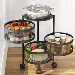 ANH MART Metal Food Vegetable Storage Containers Rotatable Storage Trolley for Kitchen Bathroom Storage Trolley with Wheels Multi Purpose Organizer Cutlery Shelf Round Storage Basket-picture-26