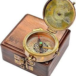 World of Vintage Antique Brass Pocket Compass with Wooden Box-picture-31