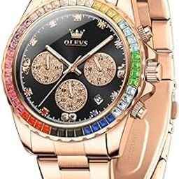 Watch for Men Luxury Gold Diamond Chronograph Business Wristwatch with Analog Quartz, Date Calendar, Stainless Steel Band, Luminous Hands, Waterproof-image-50