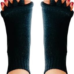 VRONZO Foot Alignment Socks for Men & Women | Toe Separators, Pain Relief for Bunions, Hammer Toes & Plantar Fasciitis | Orthopedic Compression Socks for Yoga, Gym, and Everyday Use | 1 Pair (Black, Free Size)-image-96