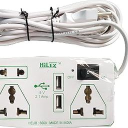 Poly Carbonate 3 Plug Point Extension Code with 2 USB for Faster Mobile Charging (White)-27