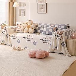HOKIPO Soft and Cozy Fully Covered Sofa Cover Blanket Throw for All Sofa Types, Milk Velvet Plush- Baby Bear, 3 Seater (AR-5213-D3)-11