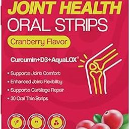 Joint Support 30 Oral Strips for Men & Women with Curcumin, Vitamin D3 & Aqualox | Supports Joint Function & Flexibility | Cranberry Flavor-10