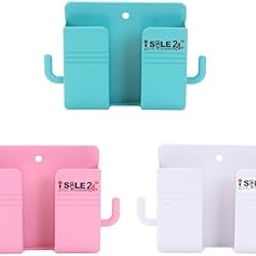 iSale24 Wall Mounted Mobile Stand Storage Case | Multipurpose Charging Holder with Cable Hole | Remote & Mobile Holder for Wall | Durable & Space-Saving Organizer for Home (Green,Pink & White-3PC)-image-6