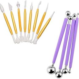53 Arts Clay Modelling Jewelry Making Sculpting Pottery Tools 8 pc Fondant and 4pc Ball toll Combo (Pack of-2)-0