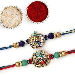 Golden Peacok Kundan Rakhi For Bhai (Pack of 2), Handmade Rakhi for Brother, Rakshabandhan Gift for bhai, Best rakhi for bhaiya-image-26