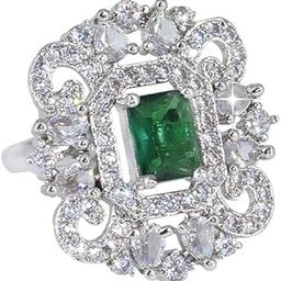 Studio Rhodium Plated American Diamond Adjustable Finger Ring | Stylish Green Bollywood AD Studded Ring For Women | For Party Look Ring For Women-image-34