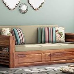 DK FURNITURE™ Solid sheesham Wood Sofa Cum Bed Furniture Set with Storage and Cushions for Living Room, Bedroom, Drawing Hall (Natural Brown, Queen)-picture-20