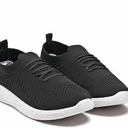 Knitted Athletic Sneakers, Breathable Mesh Upper, Black and Pink, White Sole-image-91