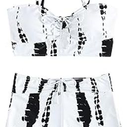 Women's 2 Piece Bikini Set Tie Dye Bathing Suits Ruched Drawstring Cami Top and Shorts Swimsuit-image-7