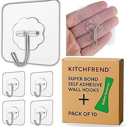 KITCHFREND Self Adhesive Wall Hooks for Hanging | Pack of 10 | Sticker Hooks for Walls | Strong Wall Stick Hook for Bathroom Kitchen Tile Glass Mirror | No Drill for Wall Without Damaging Surface.-image-26