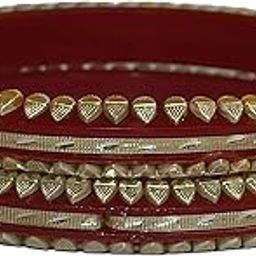 Silver Pola Bangle Set with Red Base and Intricate Silver Design-image-58