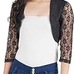 Women's Front Open Cropped Floral Net Bolero Shrug-picture-3