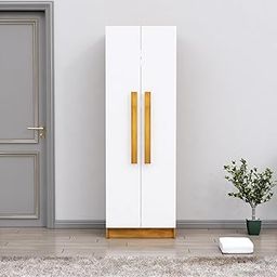 Bniture Wooden Almirah for Clothes, Door for Bedroom, 2 Door Wardrobe with 4 Shelves Huge Storage Space (46D x 60W x 182H CM) | 3 Year Warranty (Giant Wood & Frosty White)-image-82