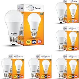 wipro Garnet 9W LED Bulb for Home & Office |Warm White (2700K) | E27 Base|220 degree Light coverage |4Kv Surge Protection |400V High Voltage Protection |Energy Efficient | Pack of 6-24