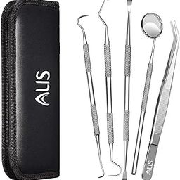Alis 5 Pcs Dental PMT Set, Dental Tools includes 3 Dental Probes + Dental Tweezer + Mouth Mirror for Oral Care Stainless, Steel Dental Hygiene Kit Set-19