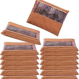 JD FRESH 12 Pcs Large Non-Woven Saree Covers For Storage/Saree Bags with Zip/Multi-Purpose Lehenga Storage Bag/Clothes Covers for Dresses/Sarees/Lehengas (14x17 Inch)-63