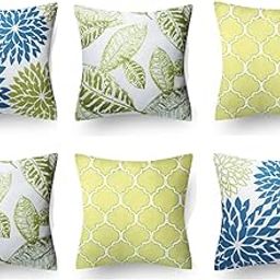 MODERN HOMES Cotton Floral Design Cushion Covers/ Decorative Throw Pillow Covers (Blue-Green-Lime; 16X16 Inch) - Set Of 6, 1000 TC-26