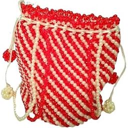 Soma Crafts Handmade Pearl Beaded Potli Bag for Women | Traditional Ethnic Batua with Secure Magnetic Snap & Drawstring | Royal Wedding Clutch (Red And White)-image-98