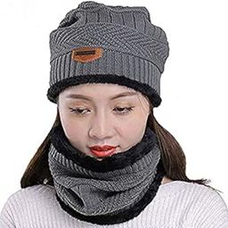 Women's Winter Warm Knit Hat Wool Snow Ski Visor Neckwarmer Cap/Woolen Monkey Cap for Women/Fancy Winter caps for Women/Winter Cap for Women (Free Size)-image-1