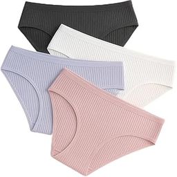 Women's 2, OR 4 Piece Solid Panty Set Ribbed Knit Breathable Underwear Panties-image-11