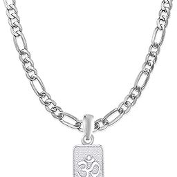 Sterling Silver (92.5% purity) Spiritual OM Chain Pendant (Pendant with Figaro Chain-22 inches) for Men & Women Pure Silver Divine OM Chain Locket for Health & Wealth - MPSF7292-image-87