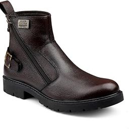 Genuine Premium Leather Luxury High-Top Ankle Boots For Men-Brown-1 Pair-image-95