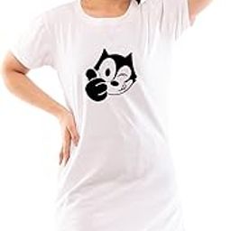 Women's Printed Tee Dress | A-Line Long T-Shirt for Girls | Nightwear | Round Neck Half Sleeve Cotton Knee Length Top with Pockets | Slim Fit Tshirts – Cute Cat Theme-image-20