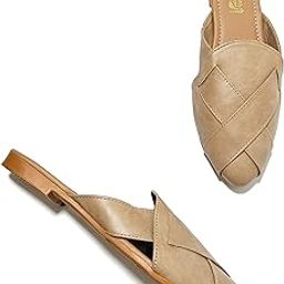 Women's Stylish Brown Closed-Toe Flat Mules with Criss-Cross Pattern | Comfotable Footbed Sole | Casual & Office Wear Slip-On Sandals-image-97