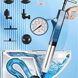 Toilet Plunger Set, Air Drain Blaster, Drain Clog Remover Tool, High Pressure Drain Blaster Gun with Visual Barometer, Toilet Plungers Suitable for Sink, Toilets, Bathroom, Kitchen, Clogged Pipe-image-14
