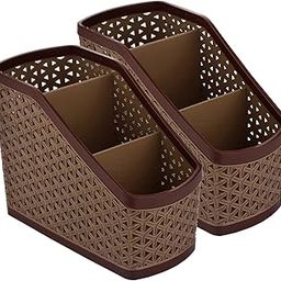 Kuber Industries Plastic Multi-Purpose Organizer|Compact Desk Makeup| Stationary Box for Case Pen Pencil Holder, Pack of 2 (Brown)-13