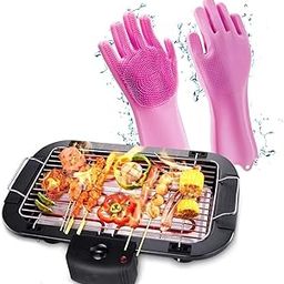 Barbeque Grill Electric Smokeless Indoor/Outdoor Grill Portable Adjustable Temperature Control, 2000W (TOMdoxx-BBQ With Silicon gloves)-image-44
