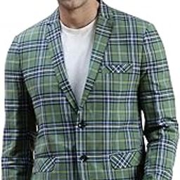 Men's Checked Slim Fit Notched Lapel Green Single-Breasted BlazerSOBLZ-022-1_Green-image-13