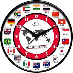 IIK COLLECTION Designer Plastic Analogue Round World Wall Clock for Home, Wall Clock for Kitchen,Wall Clock for Living Room, Bed Room, Office (Multicolour, 12X12inch, 30 cm x 30 cm x 6 cm)-14