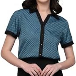 Women Teal and Black Printed Smart Casual Shirt-image-49